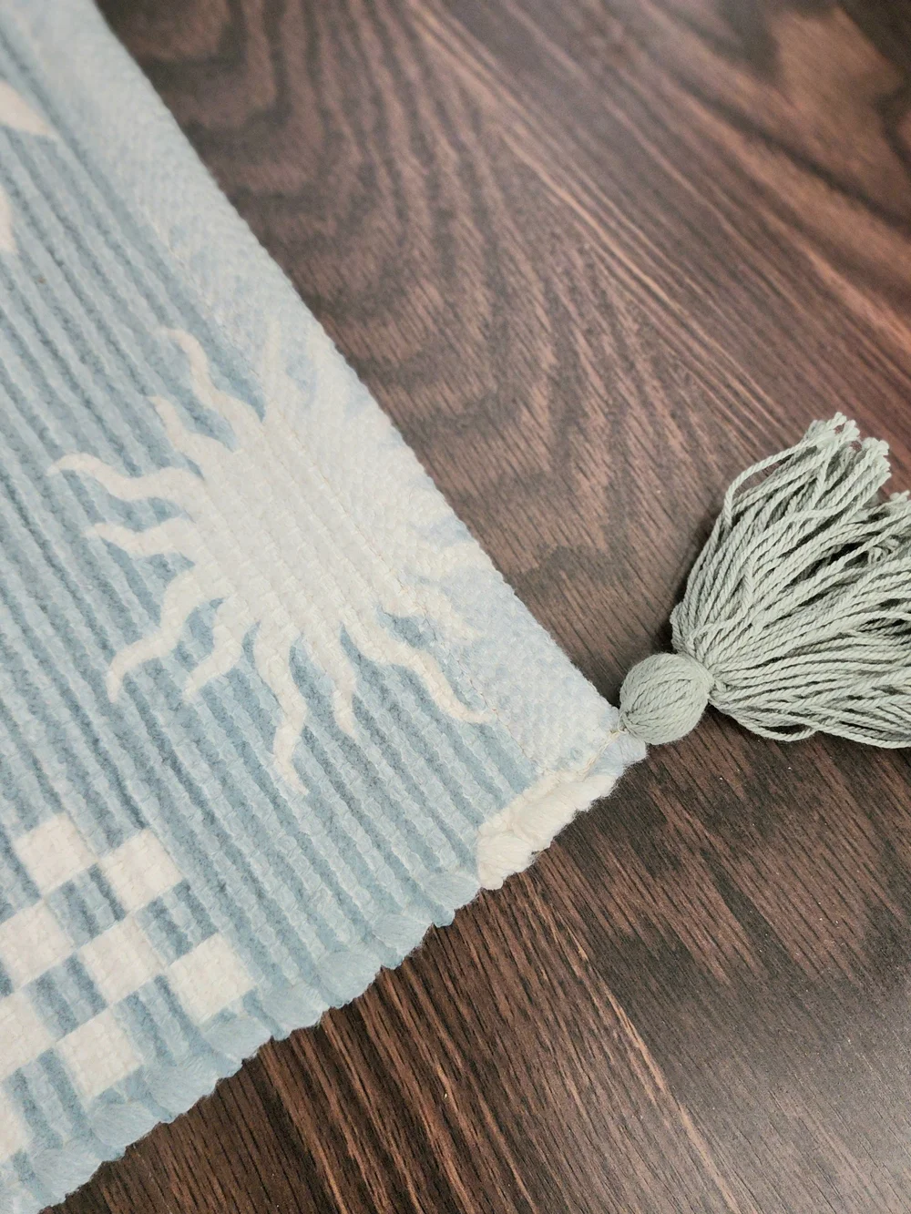 Bath Rug Mat Hand Woven With Tassels 20x30 New With Tags Aqua Ivory
